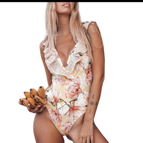 Misty Pearl Other - Floral & Eyelet Lace One Piece Swimsuit